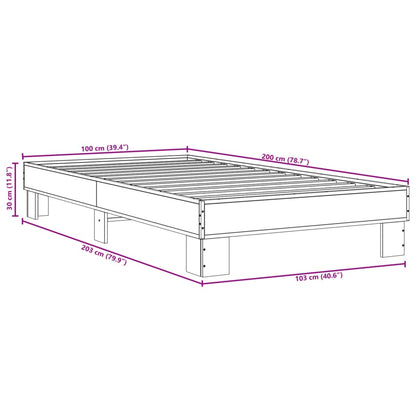 Bed Frame Smoked Oak 100x200 cm Engineered Wood and Metal