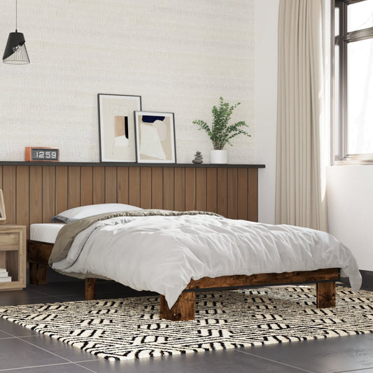 Bed Frame Smoked Oak 100x200 cm Engineered Wood and Metal