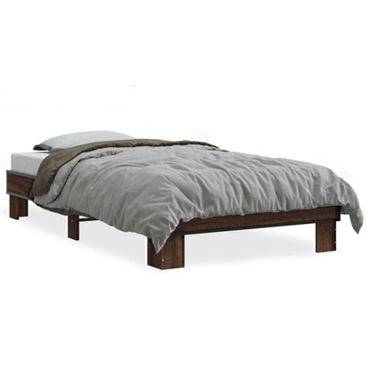 Bed Frame Brown Oak 100x200 cm Engineered Wood and Metal