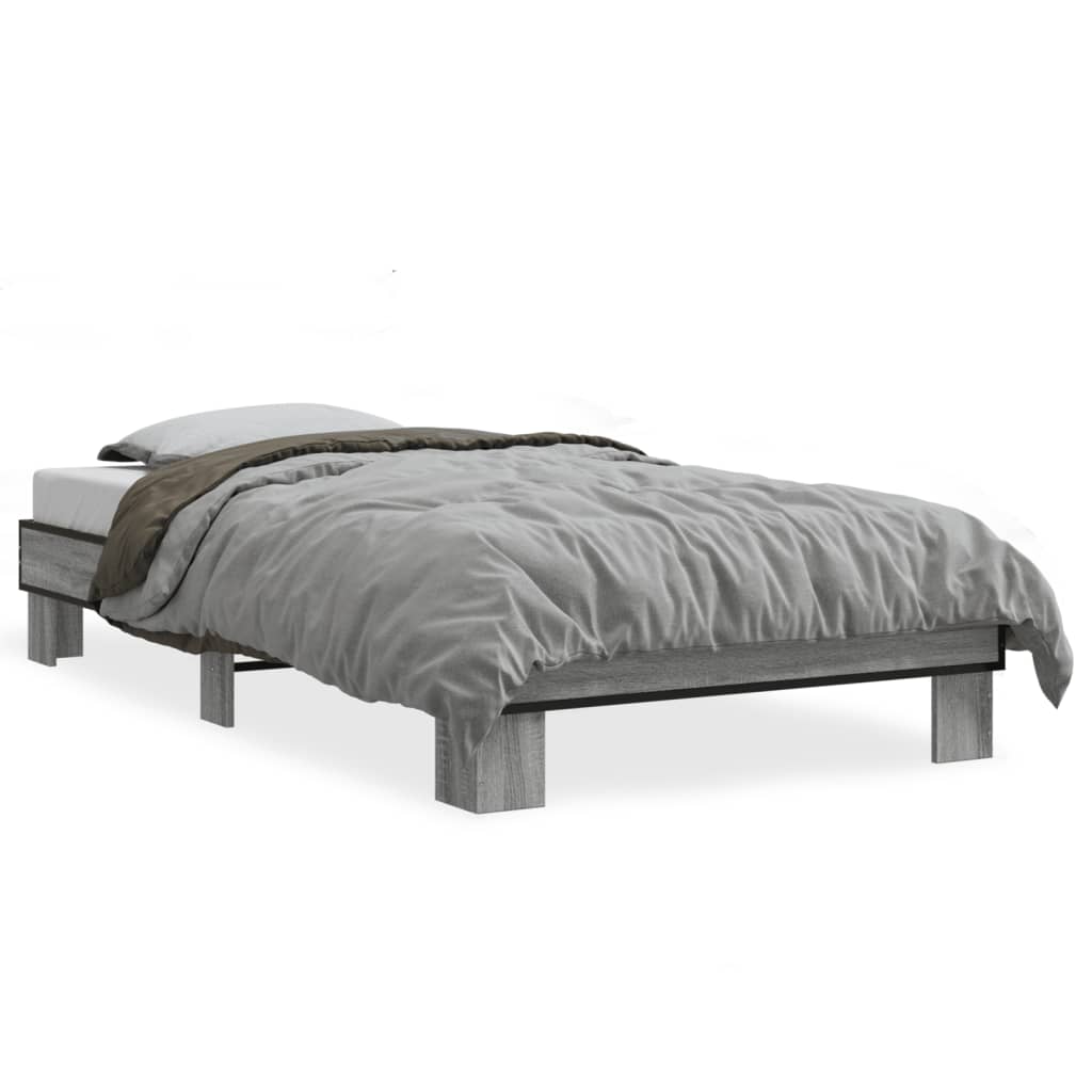 Bed Frame Grey Sonoma 90x200 cm Engineered Wood and Metal