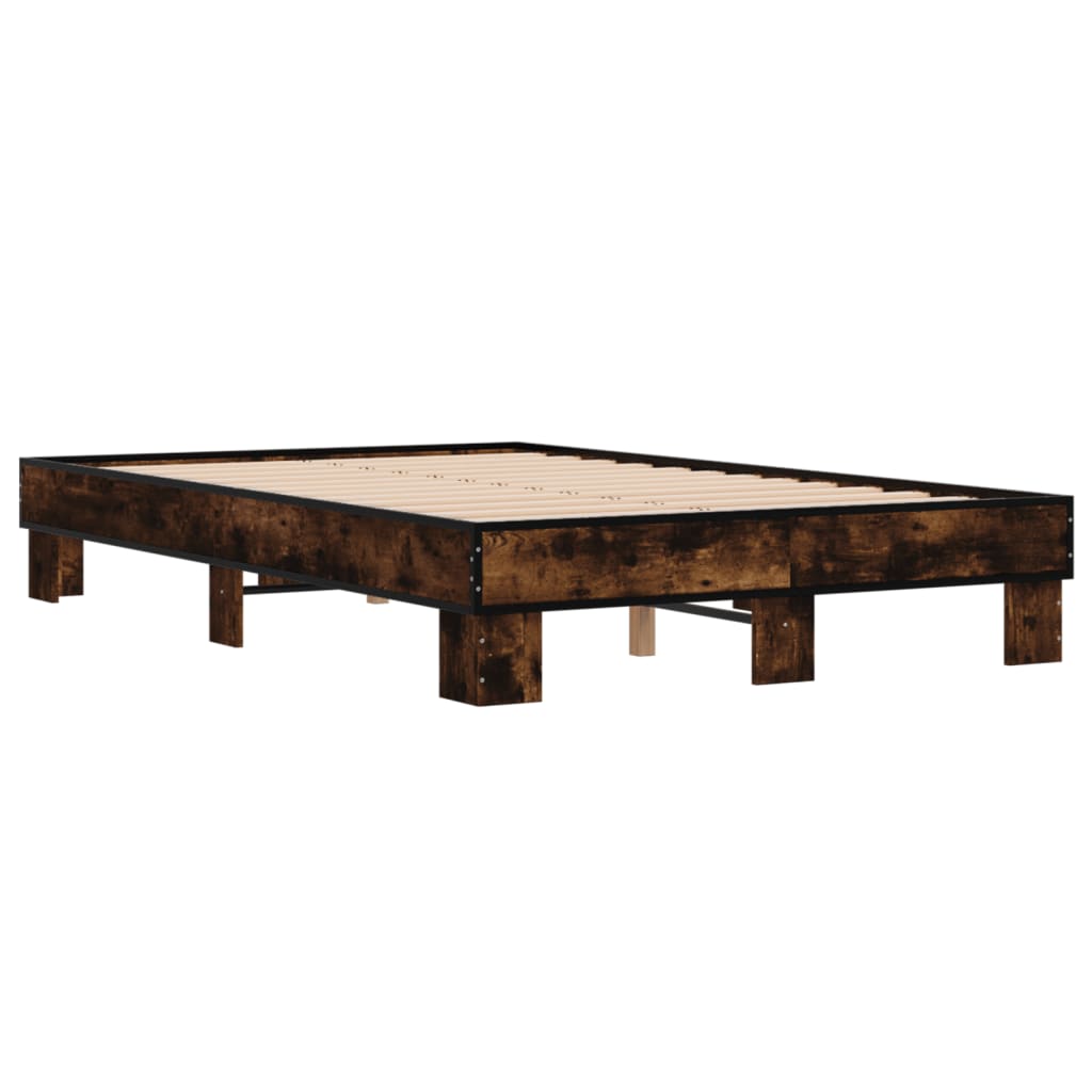 Bed Frame Smoked Oak 135x190 cm Double Engineered Wood and Metal