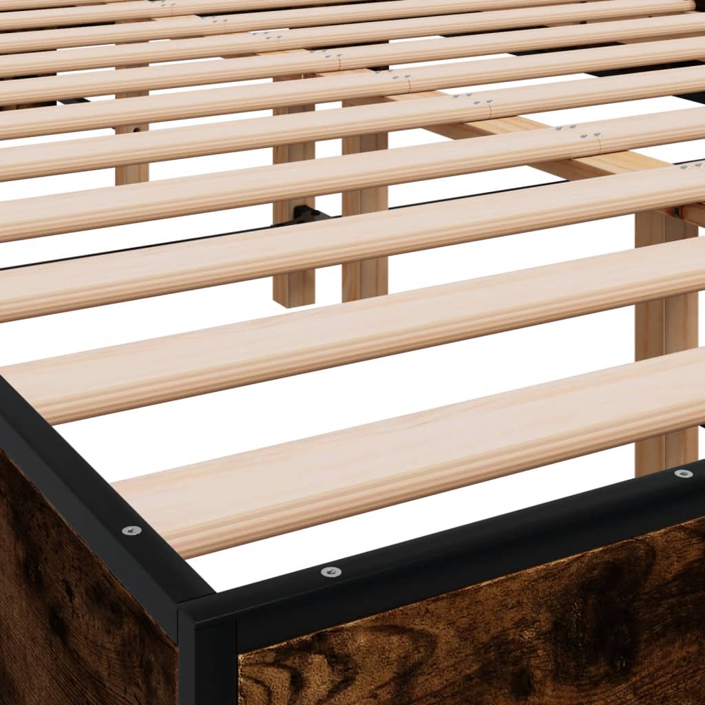 Bed Frame Smoked Oak 135x190 cm Double Engineered Wood and Metal