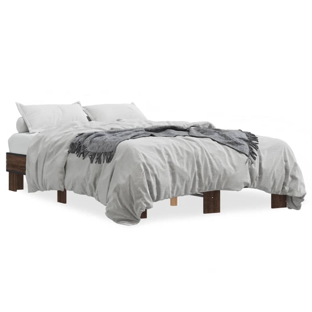Bed Frame without Mattress Brown Oak 140x190 cm