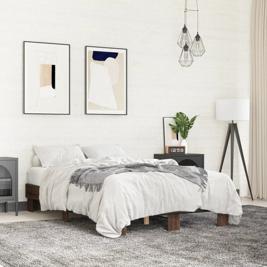Bed Frame without Mattress Brown Oak 140x190 cm