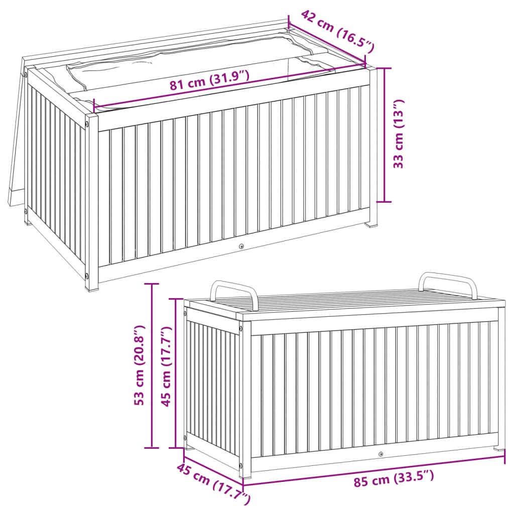 Outdoor Cushion Box 85x45x45/53 cm Solid Wood Acacia and Steel