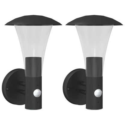 Outdoor Wall Lights with Sensors 2pcs Black Stainless Steel