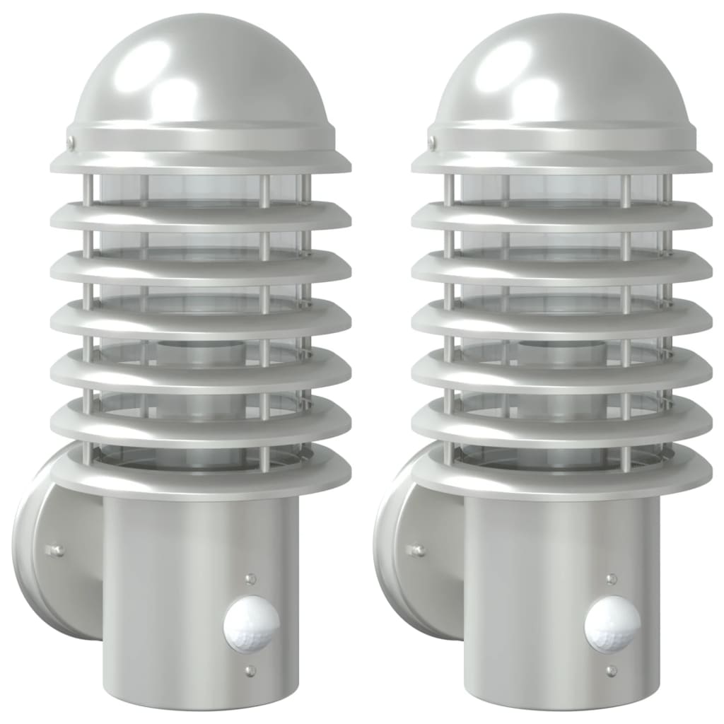 Outdoor Wall Lights with Sensors 2pcs Silver Stainless Steel