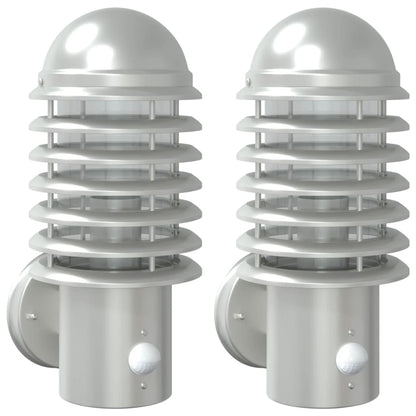 Outdoor Wall Lights with Sensors 2pcs Silver Stainless Steel