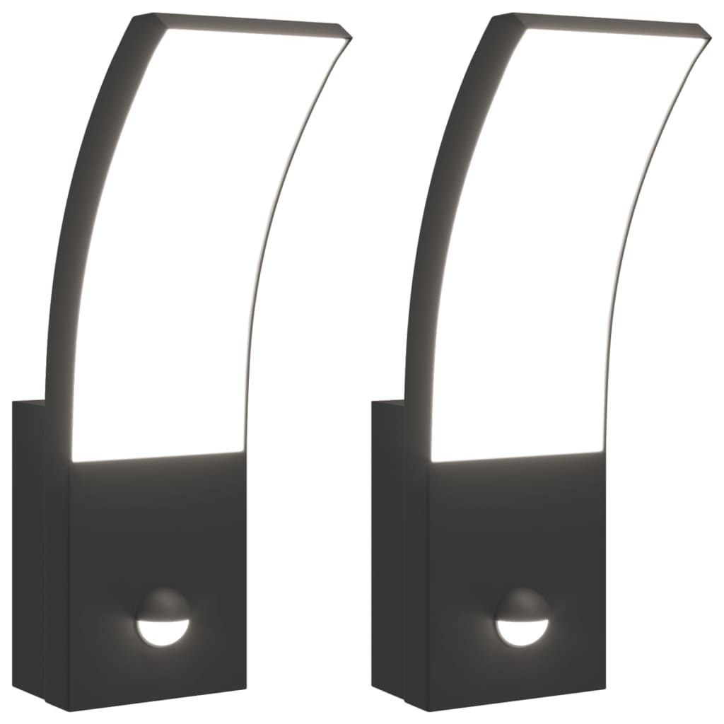 Outdoor LED Wall Lights with Sensors 2pcs Black Die-cast Aluminium