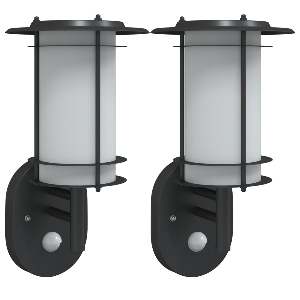 Outdoor Wall Lights with Sensors 2pcs Black Stainless Steel