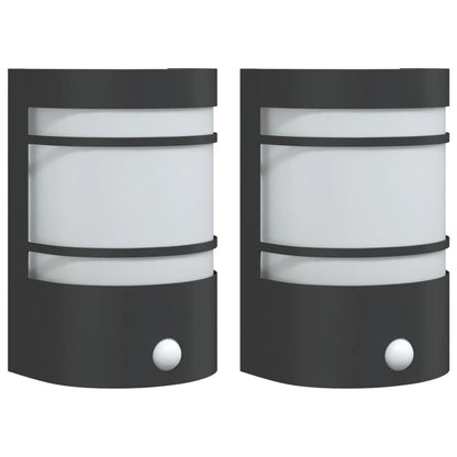 Outdoor Wall Lights with Sensors 2pcs Black Stainless Steel