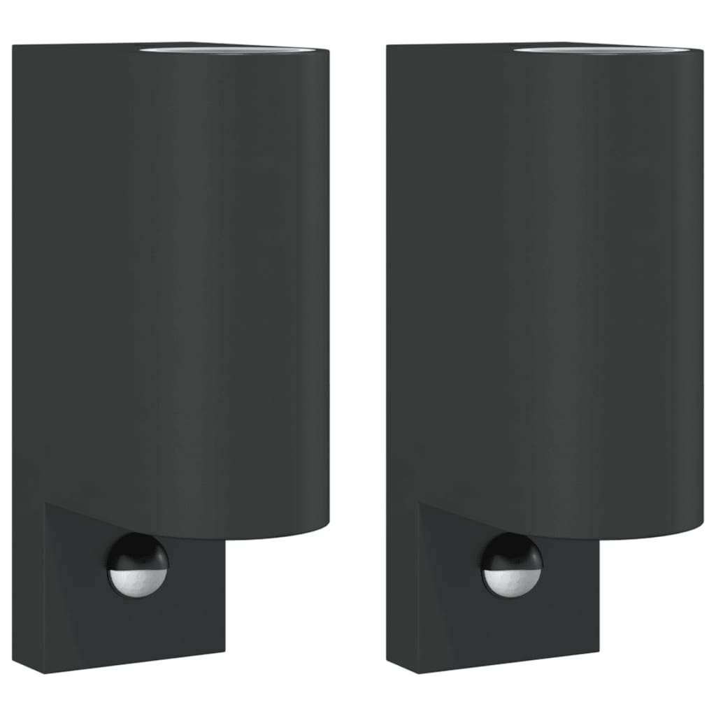 Outdoor Wall Lights with Sensors 2pcs Black Die-cast Aluminium