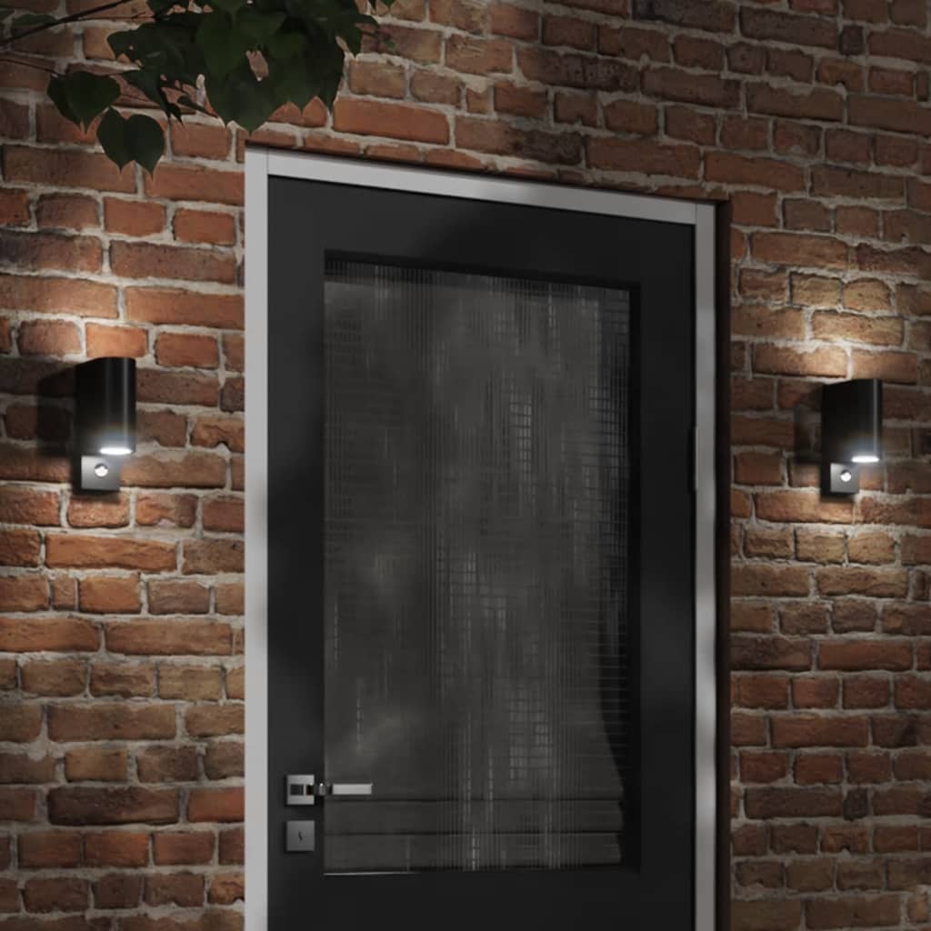 Outdoor Wall Lights with Sensors 2pcs Black Die-cast Aluminium