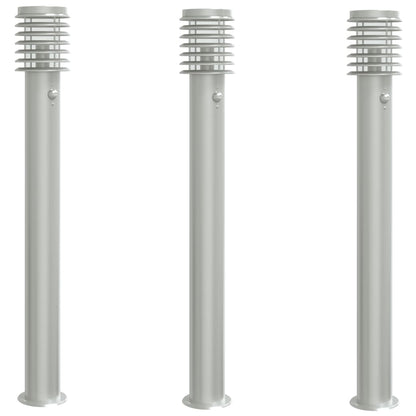 Outdoor Floor Lamps with Sensors 3pcs Silver 110cm Stainless Steel