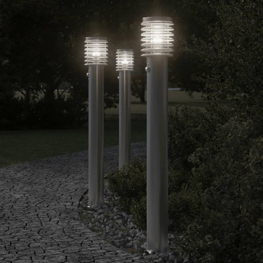 Outdoor Floor Lamps with Sensors 3pcs Silver 110cm Stainless Steel