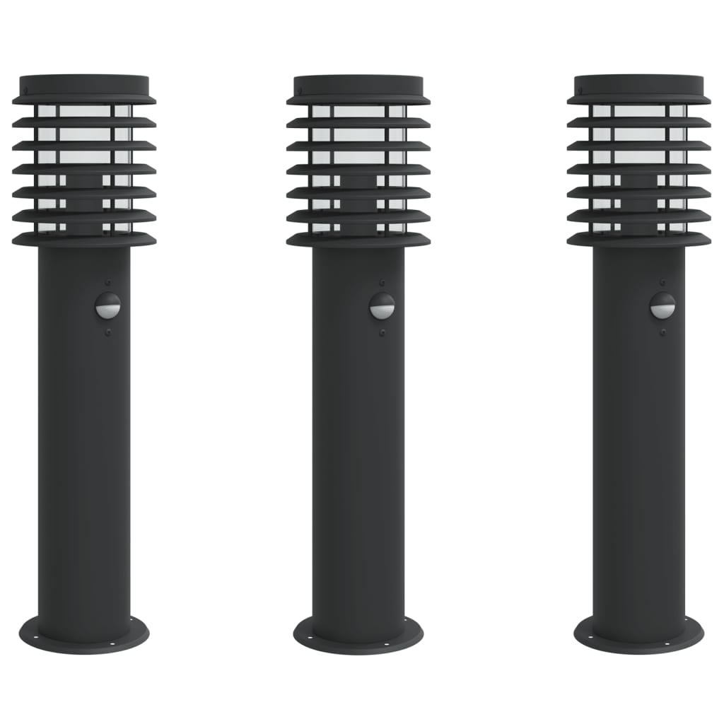 Outdoor Floor Lamps with Sensors 3pcs Black 60 cm Stainless Steel