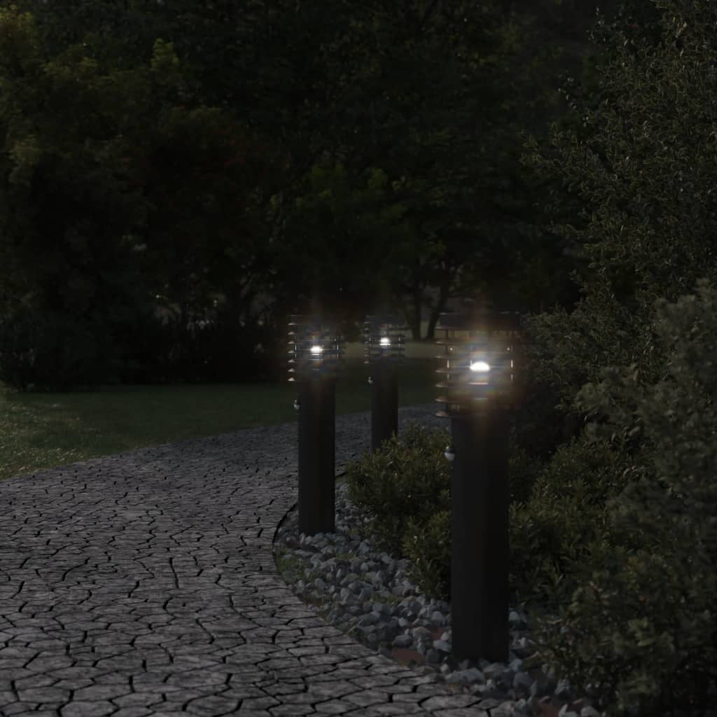 Outdoor Floor Lamps with Sensors 3pcs Black 60 cm Stainless Steel