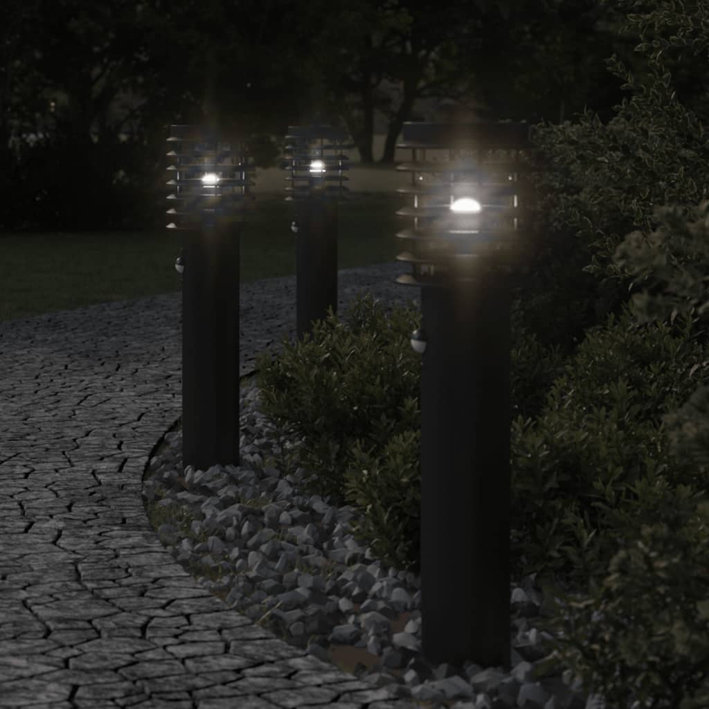 Outdoor Floor Lamps with Sensors 3pcs Black 60 cm Stainless Steel