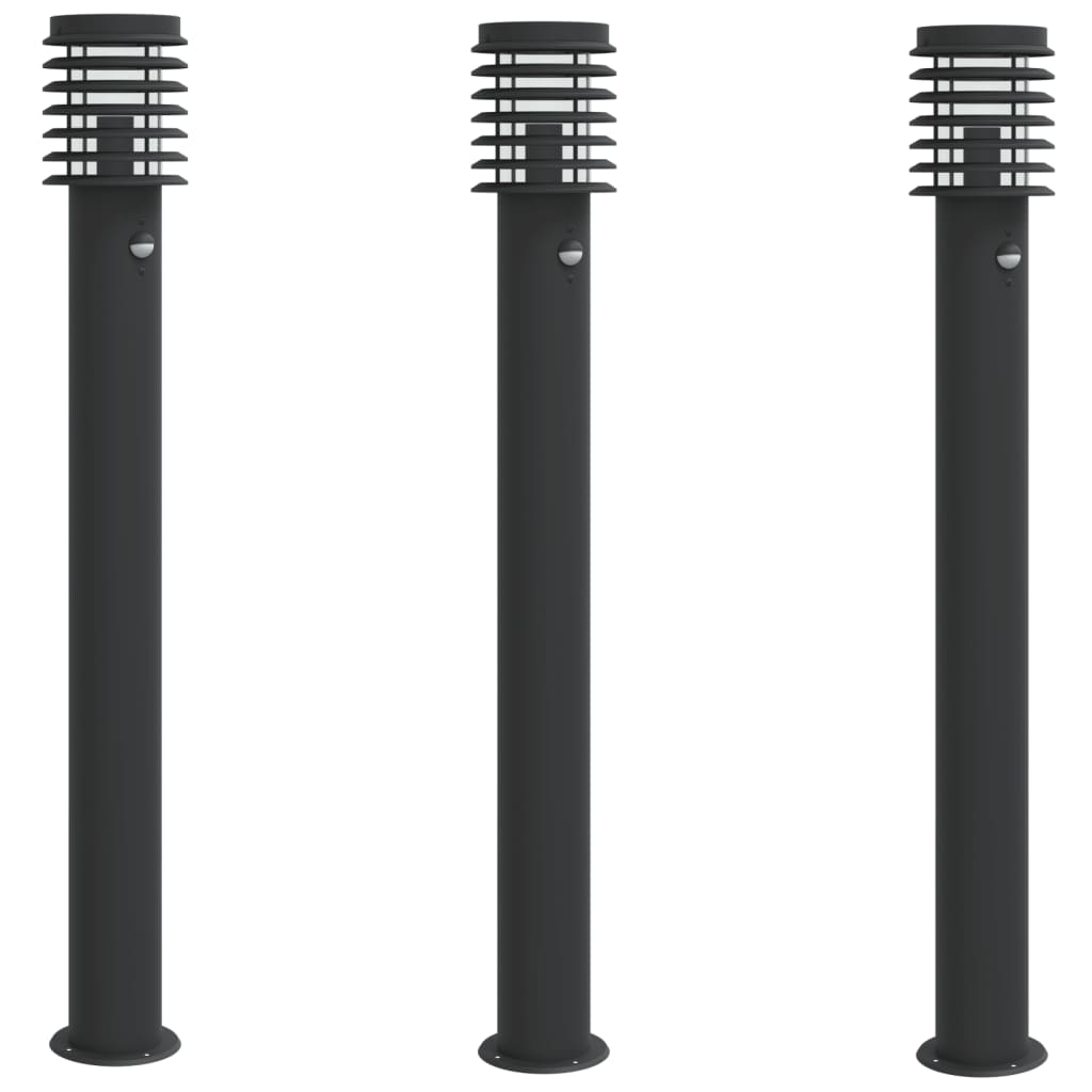 Outdoor Floor Lamps with Sensors 3pcs Black 110cm Stainless Steel