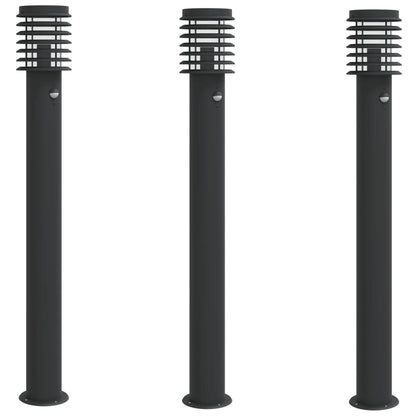 Outdoor Floor Lamps with Sensors 3pcs Black 110cm Stainless Steel