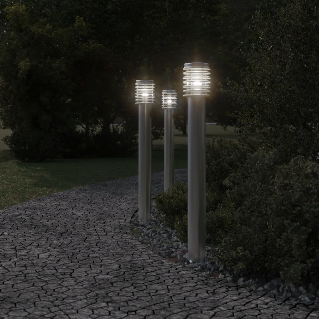 Outdoor Floor Lamp with Outlet Silver 110cm Stainless Steel