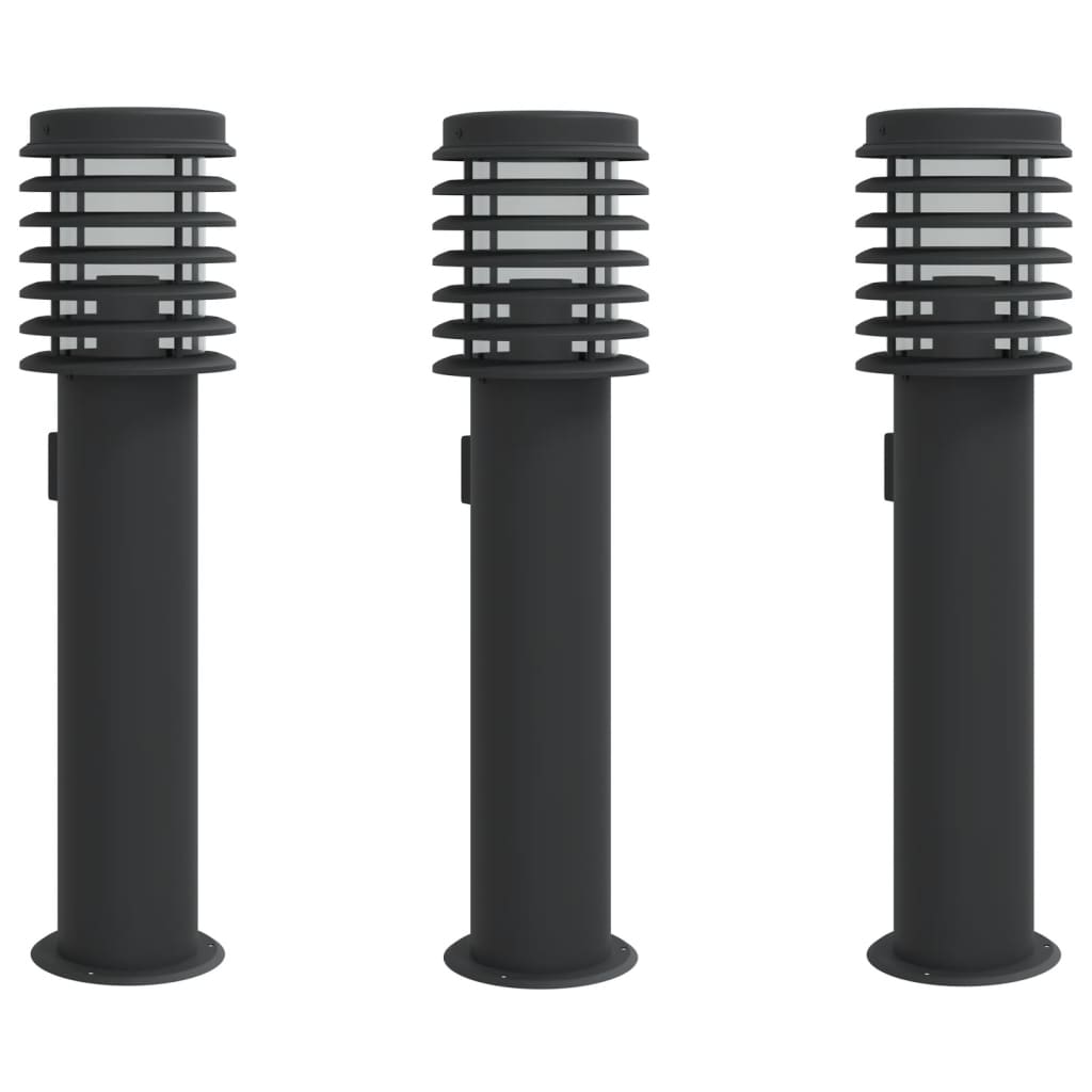 Outdoor Floor Lamps with Outlet 3pcs Black 60 cm Stainless Steel