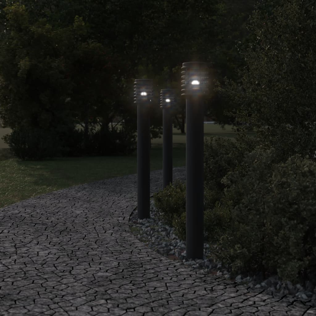 Outdoor Floor Lamps with Outlet 3pcs Black 110cm Stainless Steel