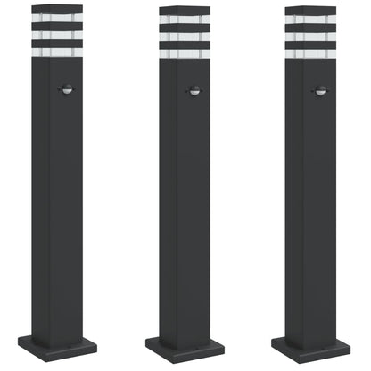 Outdoor Floor Lamps with Sensors 3pcs Black 80 cm Aluminium