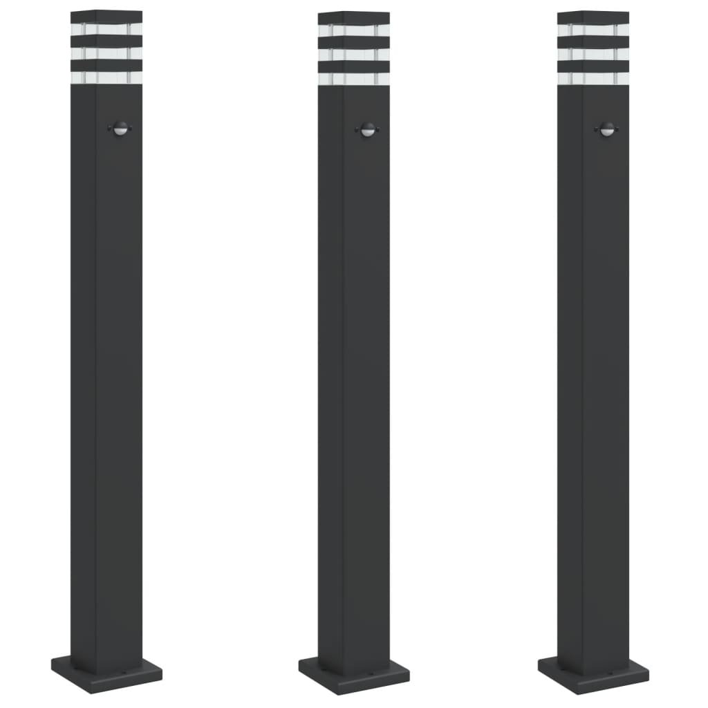 Outdoor Floor Lamps with Sensors 3pcs Black 110 cm Aluminium