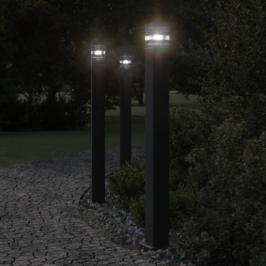 Outdoor Floor Lamps with Sensors 3pcs Black 110 cm Aluminium