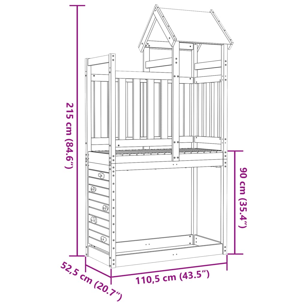 Play Tower with Rockwall 110.5x52.5x215cm Solid Wood Pine