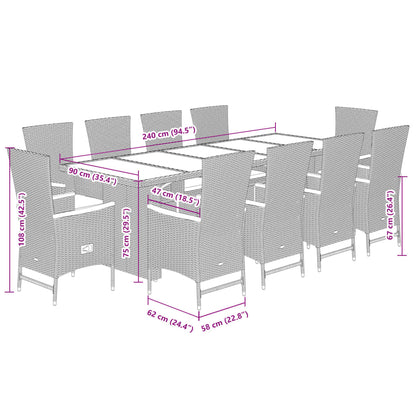 11 Piece Garden Dining Set with Cushions Grey Poly Rattan