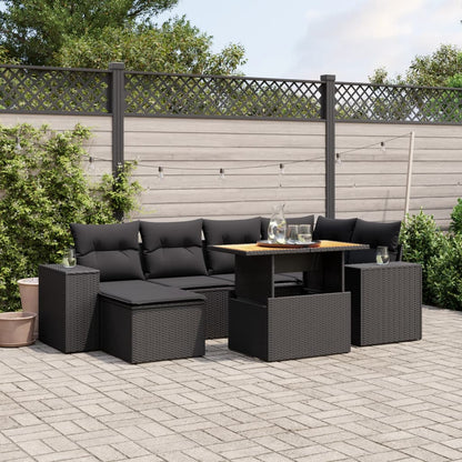 7 Piece Garden Sofa Set with Cushions Black Poly Rattan