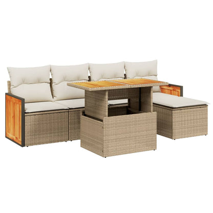 6 Piece Garden Sofa Set with Cushions Beige Poly Rattan