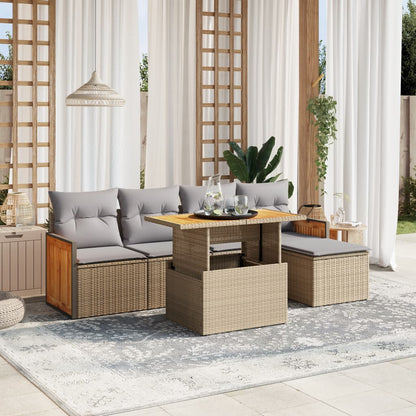 6 Piece Garden Sofa Set with Cushions Beige Poly Rattan