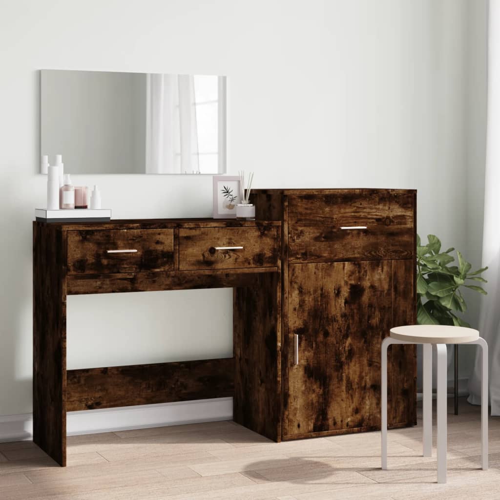 3 Piece Dressing Table Set Smoked Oak Engineered Wood