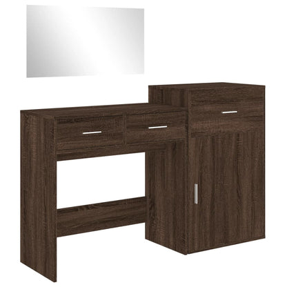 3 Piece Dressing Table Set Brown Oak Engineered Wood