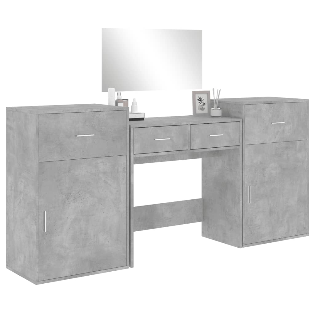 4 Piece Dressing Table Set Concrete Grey Engineered Wood