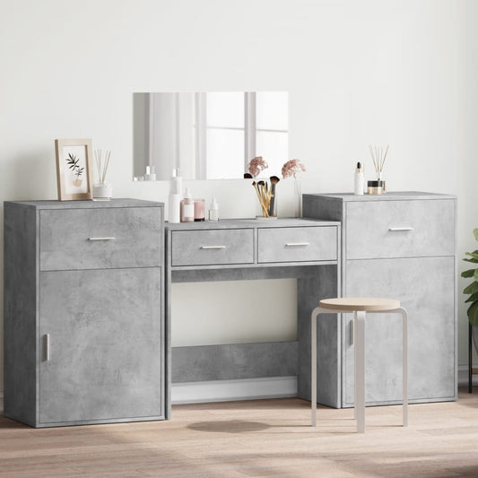 4 Piece Dressing Table Set Concrete Grey Engineered Wood