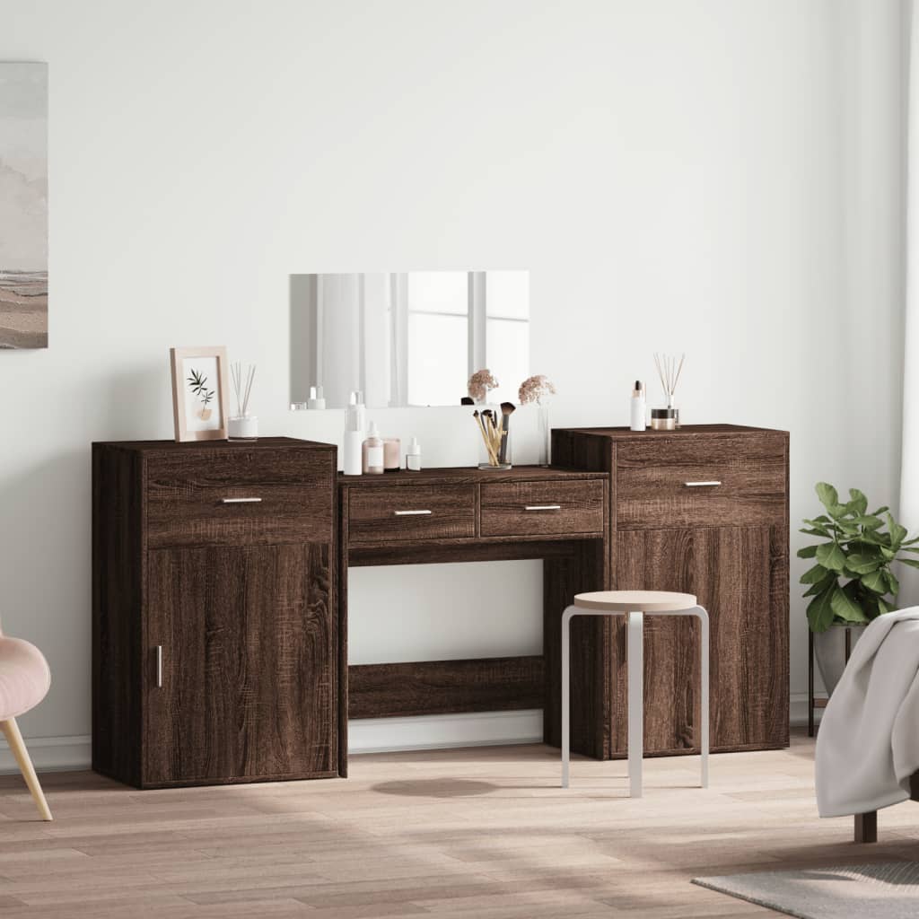 4 Piece Dressing Table Set Brown Oak Engineered Wood