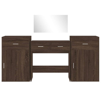 4 Piece Dressing Table Set Brown Oak Engineered Wood