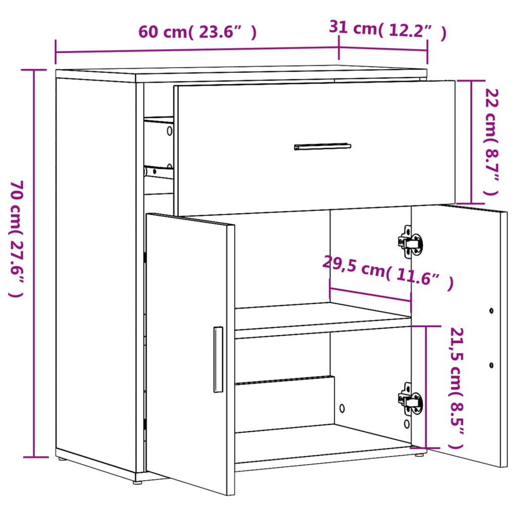 Sideboards 2 pcs Smoked Oak 60x31x70 cm Engineered Wood