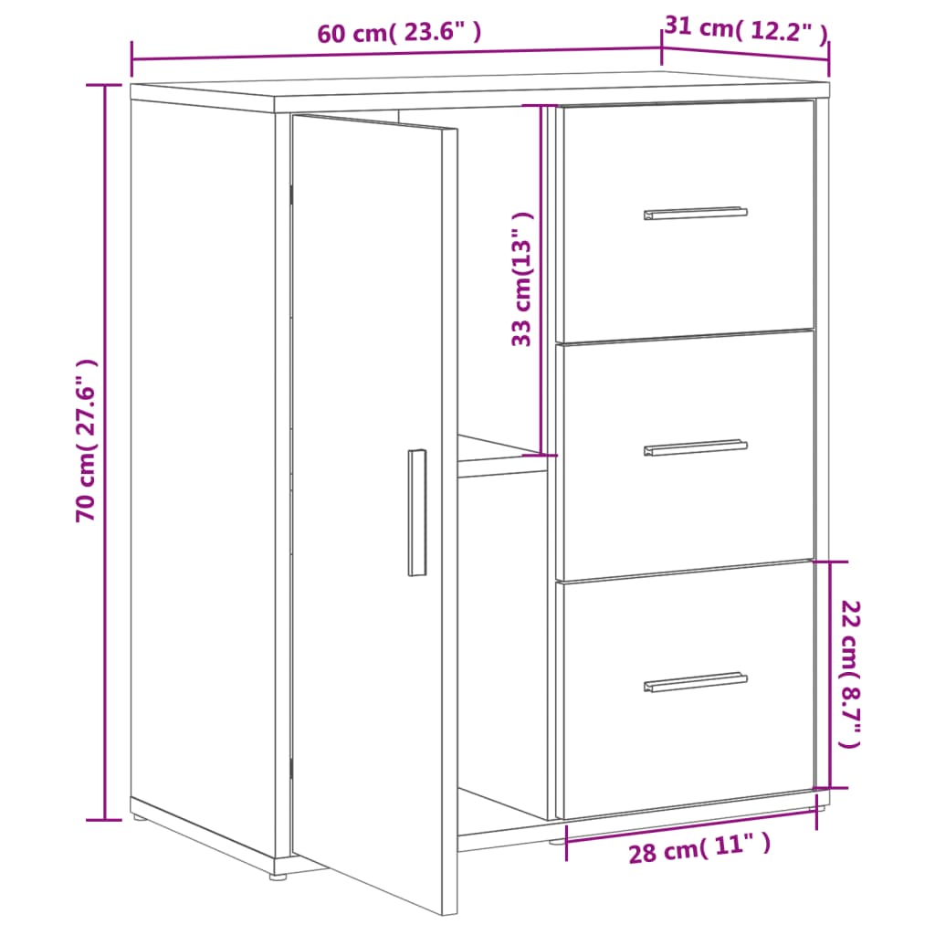 Sideboards 2 pcs White 60x31x70 cm Engineered Wood