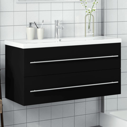 Bathroom Sink Cabinet with Built-in Basin Black