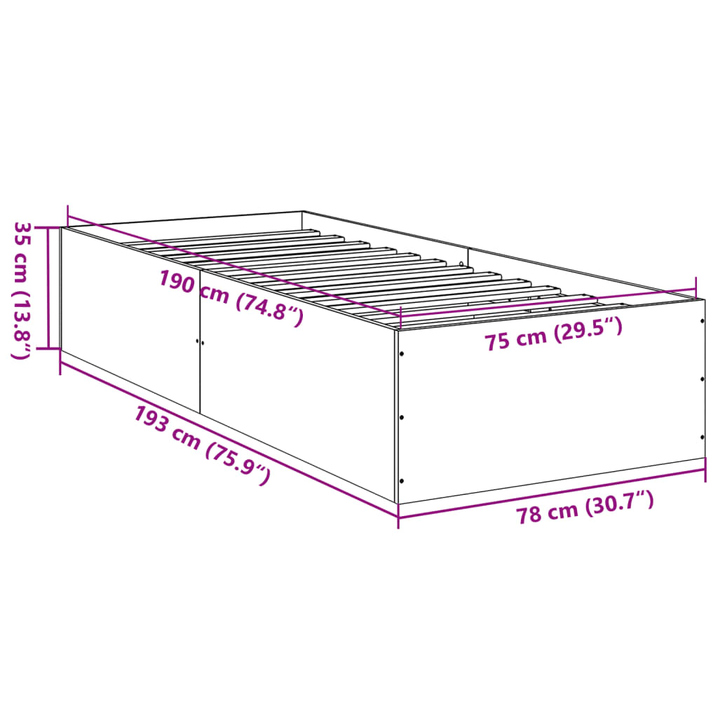 Bed Frame without Mattress Sonoma Oak 75x190 cm Small Single Engineered Wood