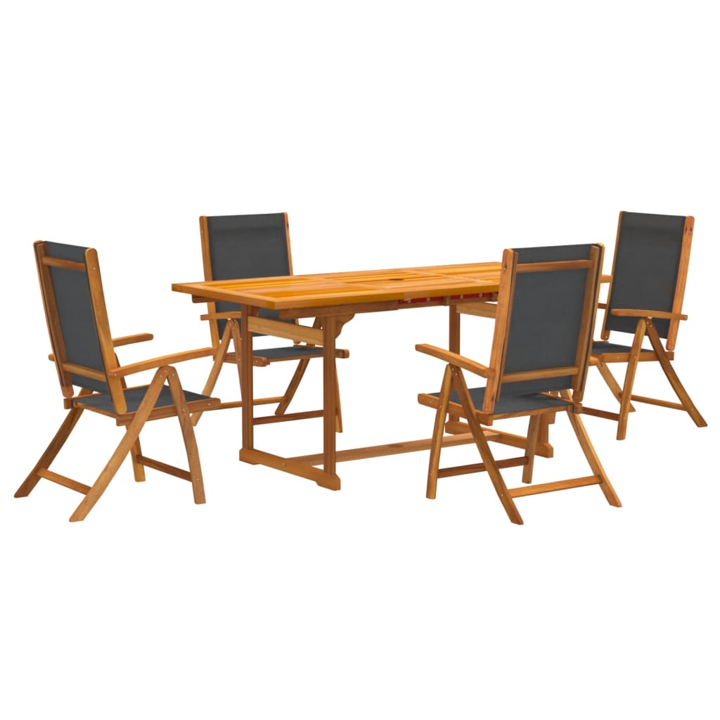 5 Piece Garden Dining Set Solid Wood Acacia and Textilene