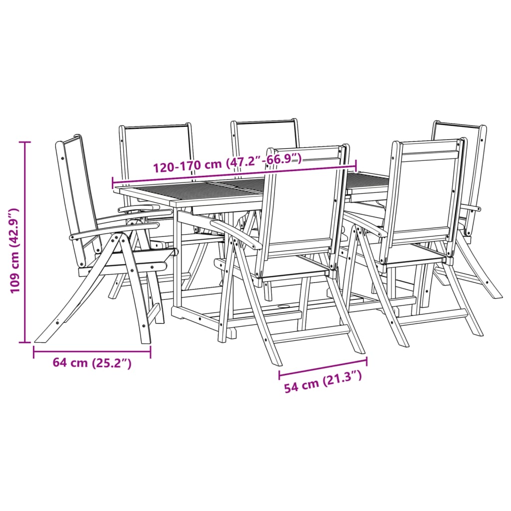 7 Piece Garden Dining Set Solid Wood Acacia and Textilene