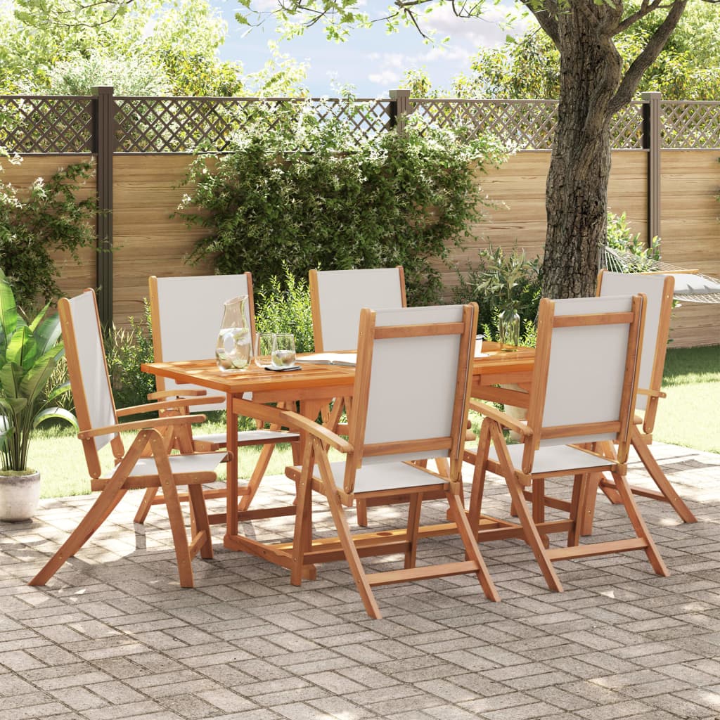 7 Piece Garden Dining Set Solid Wood Acacia and Textilene