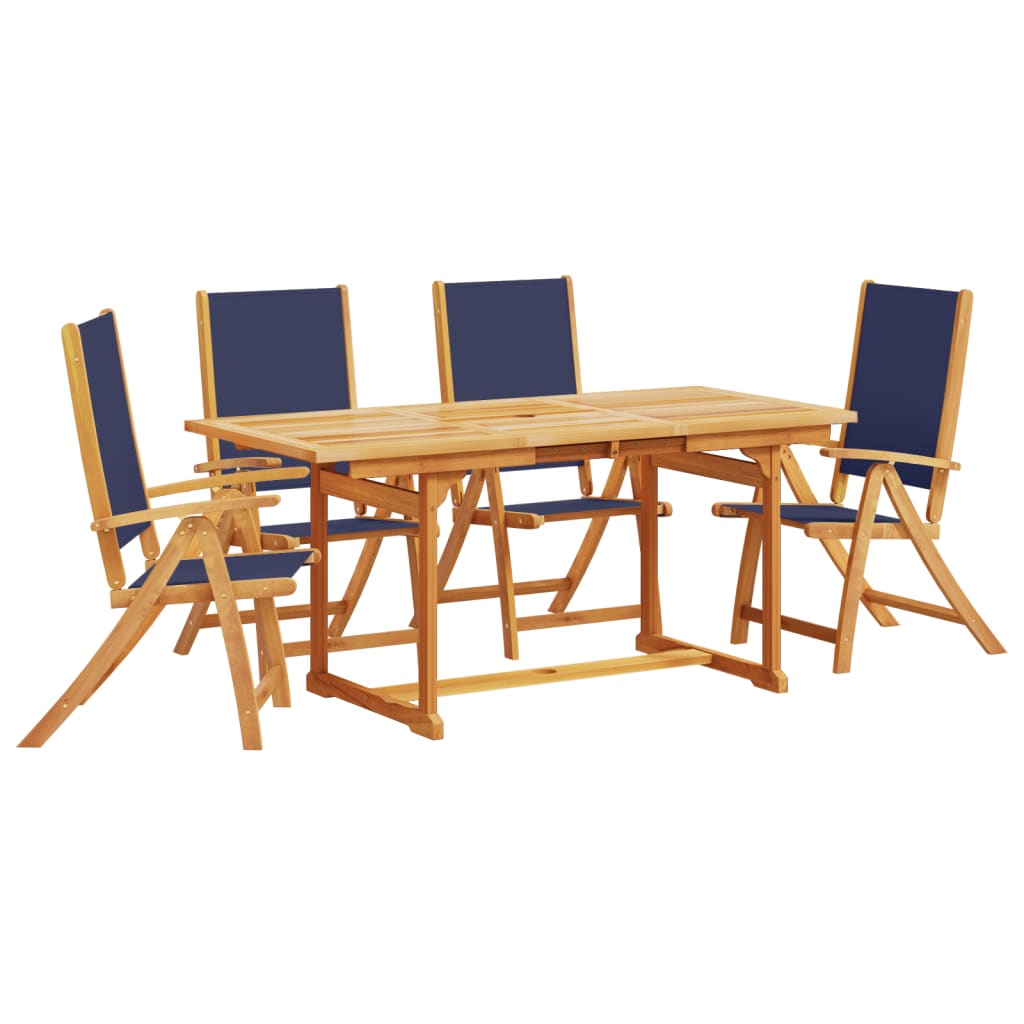 5 Piece Garden Dining Set Solid Wood Acacia and Textilene