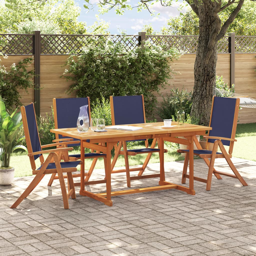 5 Piece Garden Dining Set Solid Wood Acacia and Textilene